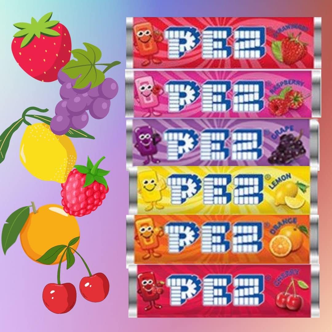 Page74 Pez refill rolls in assorted flavors for convenient, snack-ready moments.