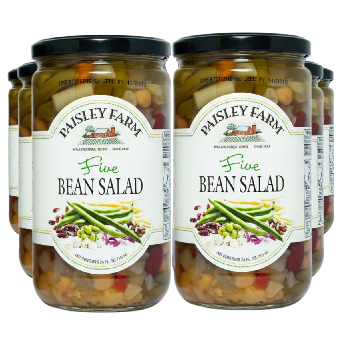 Paisley Farm Five Bean Salad jar front view, convenient protein-rich ready-to-eat side.