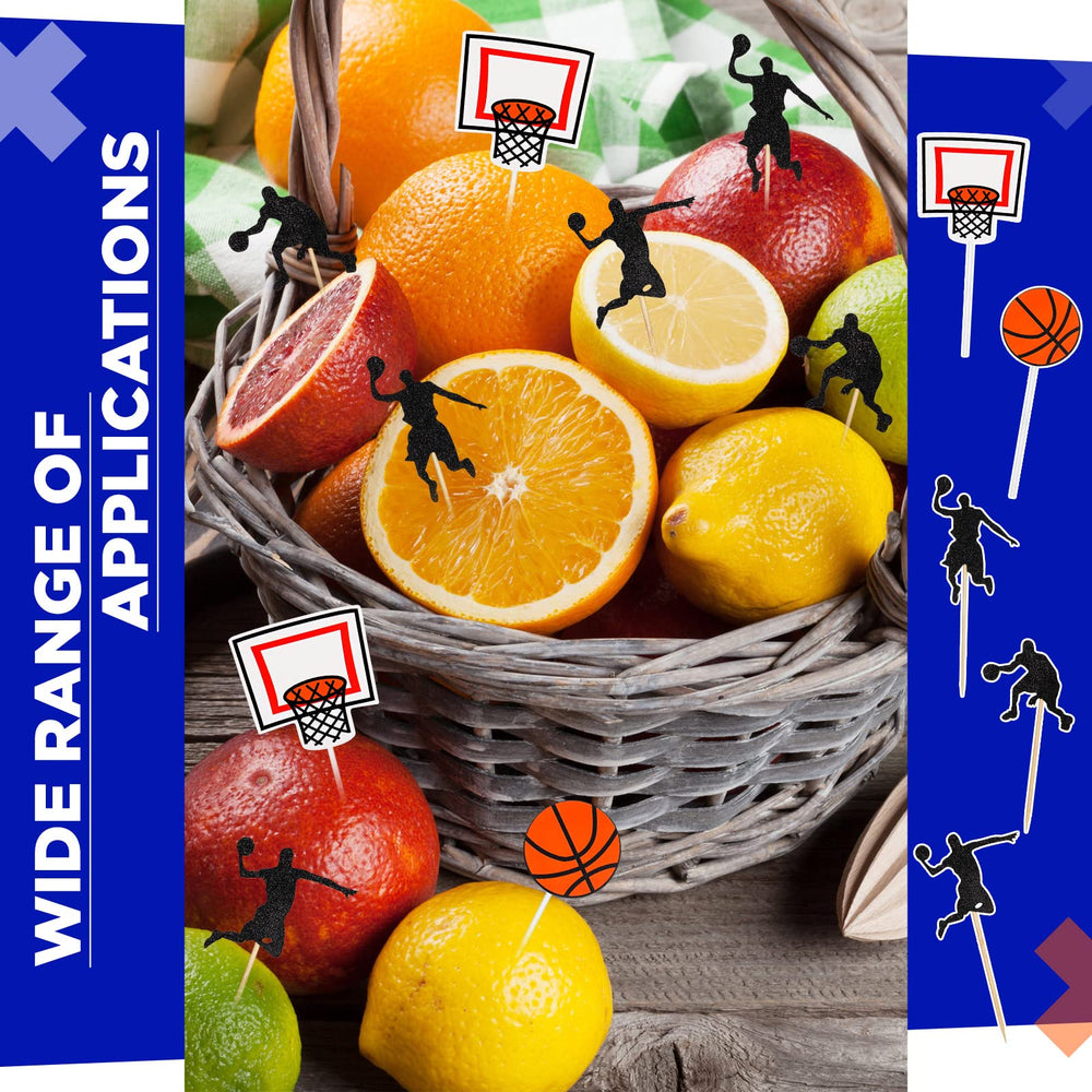 Pajean basketball-pattern decorations create a cohesive theme for treats.