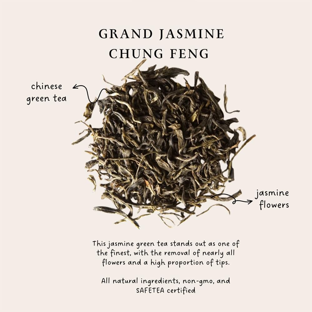 Palais des Thés Grand Jasmine Chun Feng jasmine blossoms infuse silky green tea for a smooth cup