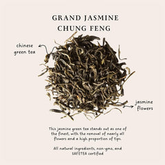 Palais des Thés Grand Jasmine Chun Feng jasmine blossoms infuse silky green tea for a smooth cup
