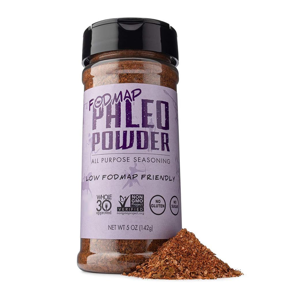 Paleo Powder Fodmap all purpose seasoning bottle enhances gluten free meals with rich, versatile flavor