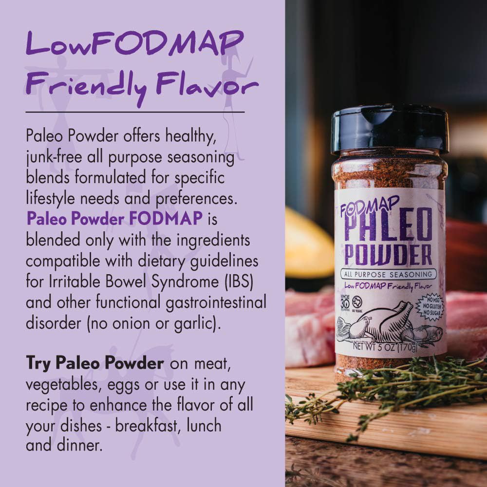 Paleo Powder Fodmap seasoning marinate bowl scene suggests tasty gluten free marinades