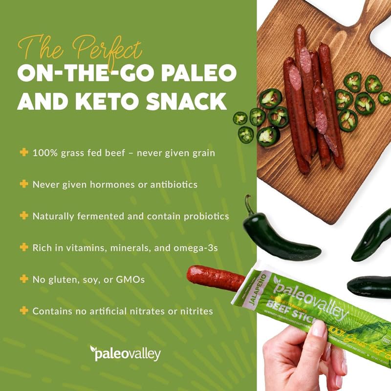 Gluten-free Paleovalley beef snack suitable for paleo and keto diets.