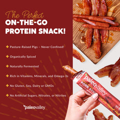 Paleovalley gluten-free pork sticks maple bacon 28g per stick