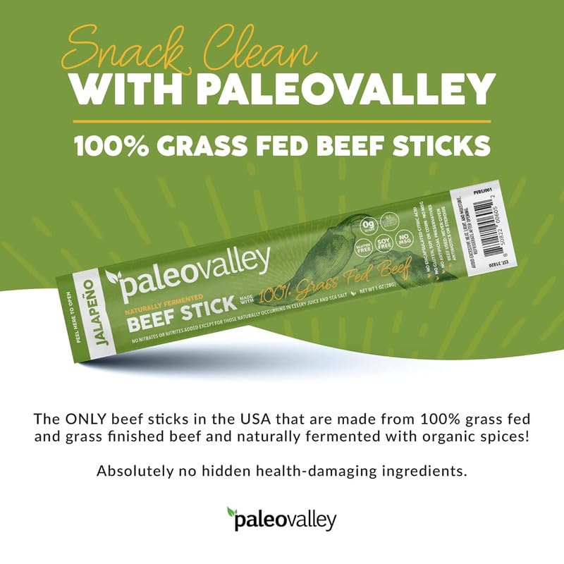 Keto-friendly Paleovalley beef sticks offering a high-protein option.