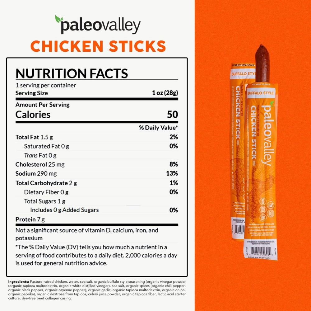 Paleovalley Buffalo sticks side view, portable protein snack for errands