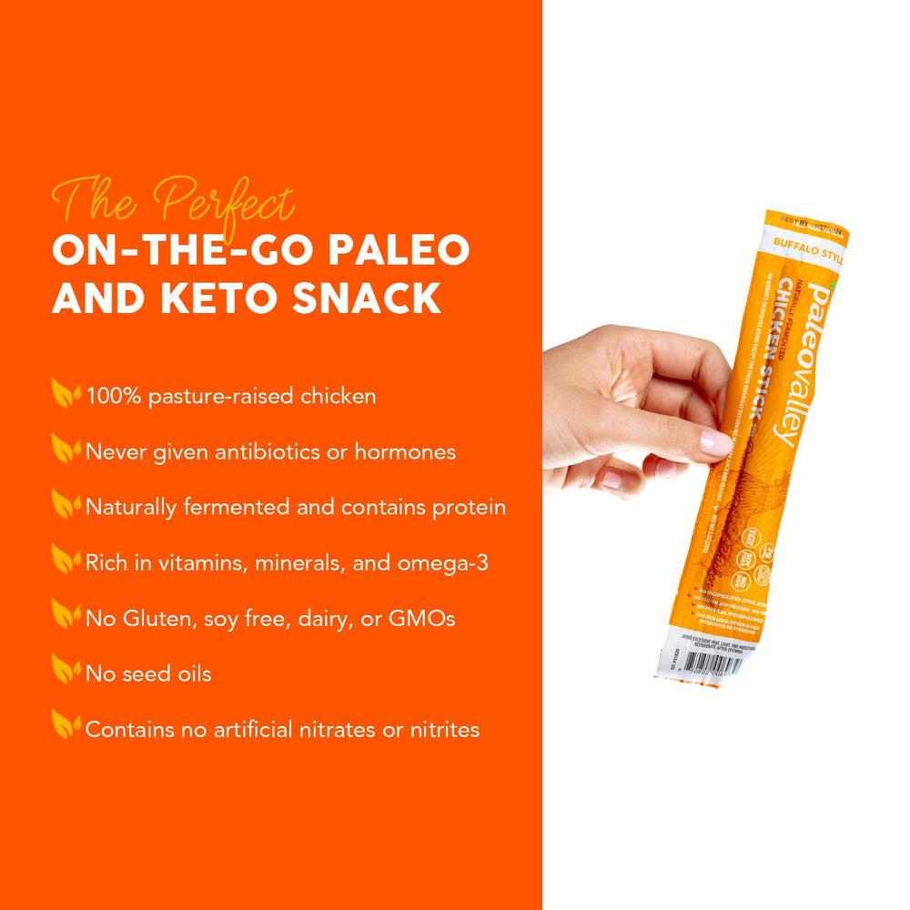 Paleovalley Teriyaki sticks pack front, gluten-free flavor option