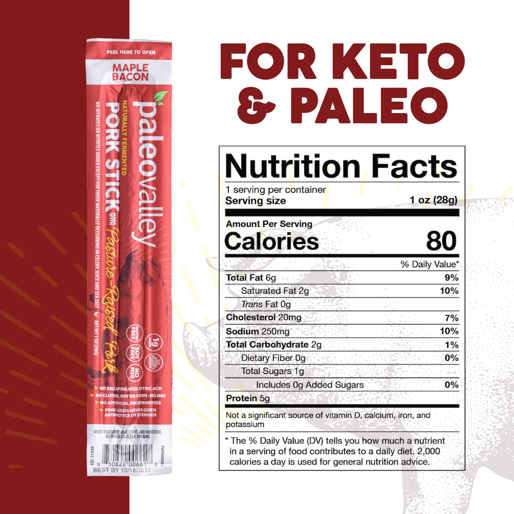 Paleovalley pork sticks maple bacon on-the-go scene for keto-friendly protein