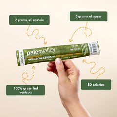 Paleovalley Venison Sticks naturally fermented detail for freshness.