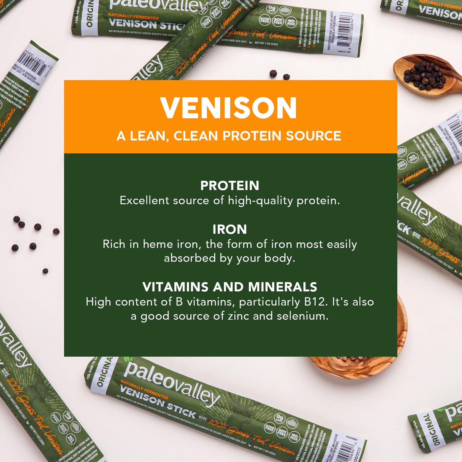 Paleovalley Venison Sticks on-the-go scene in a bag for traveling.