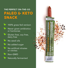 Paleovalley Venison Sticks organic spices for savory flavor.