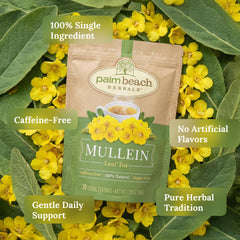 Palm Beach Medicinal Herbs Pure Herbal Tea Series label signaling single-ingredient wellness for mindful sipping