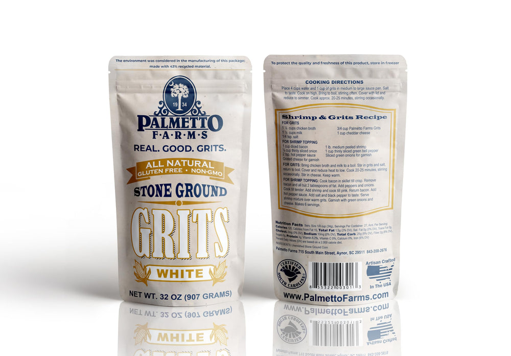 Palmetto Farms White Grits ready for a classic Southern breakfast.