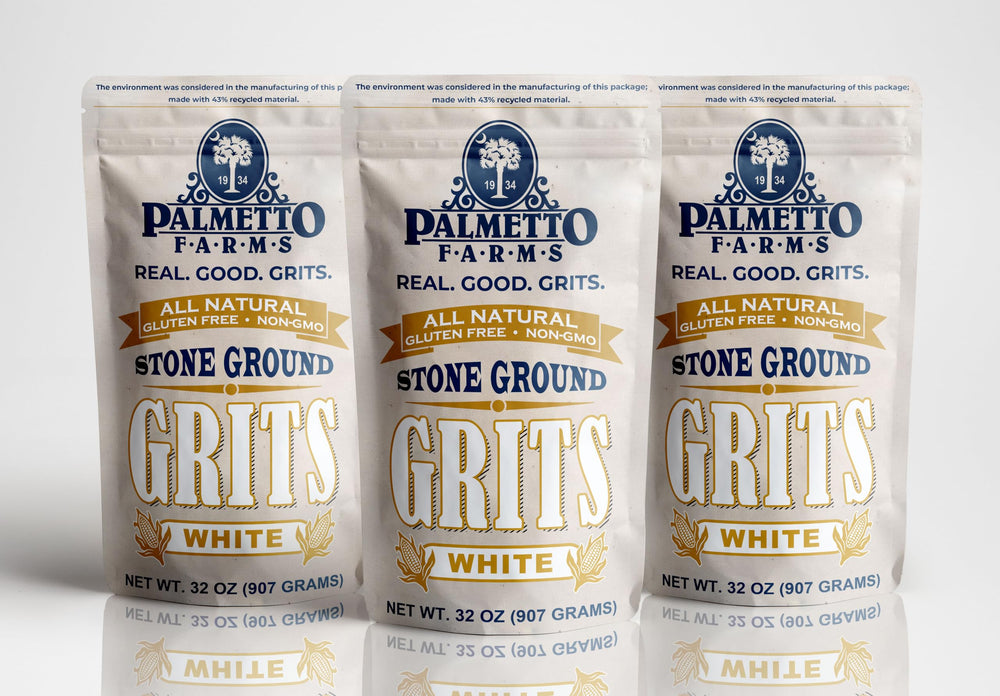 Palmetto Farms White Grits 3 Pack front view, ideal for a comforting Southern breakfast.