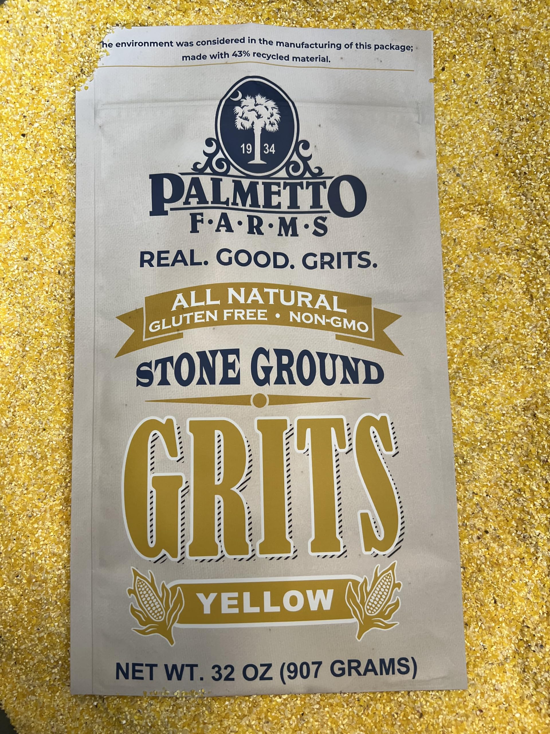 Palmetto Farms Yellow Grits cooking in pot for creamy, comforting results.