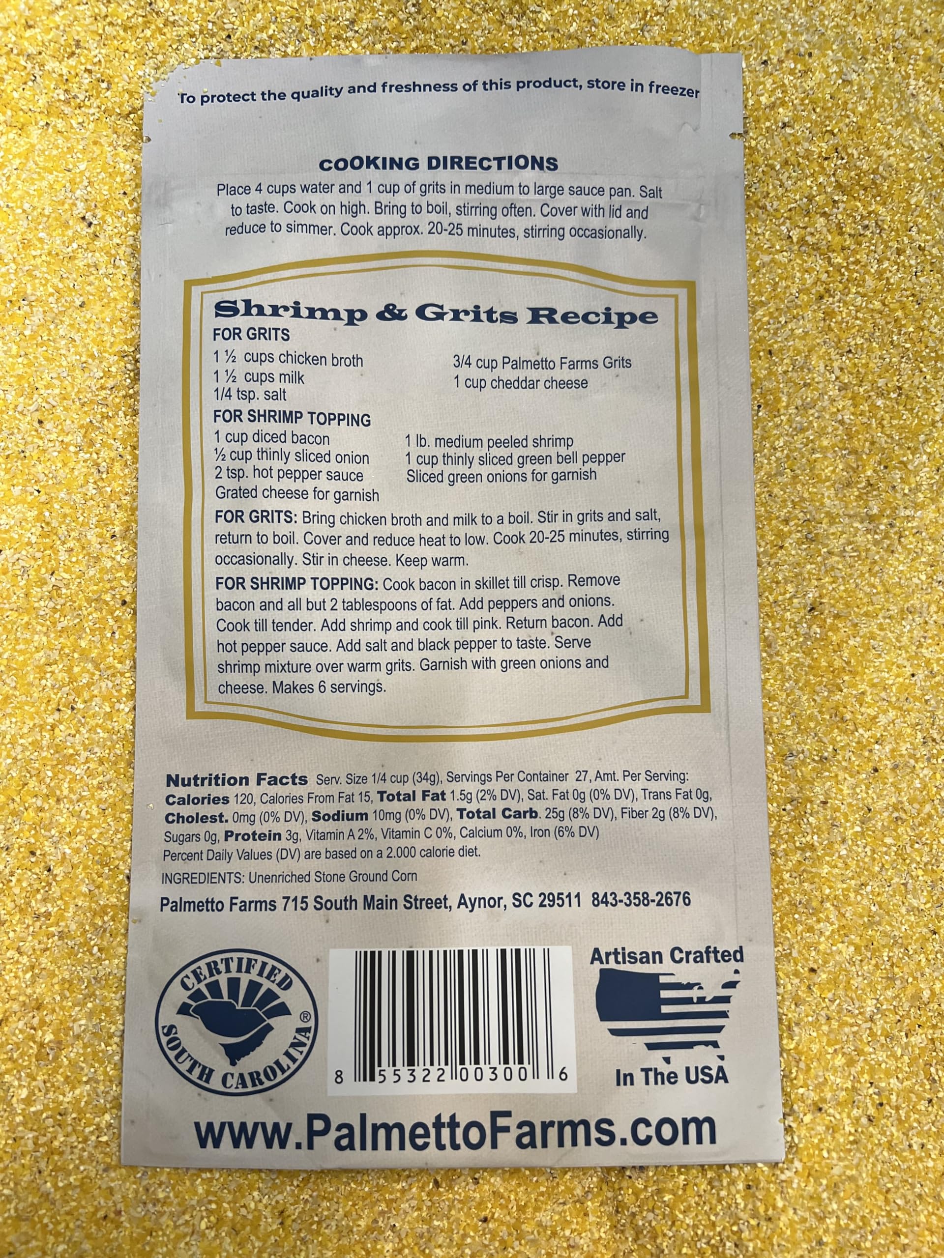 Palmetto Farms Yellow Grits creamy porridge ready for a cozy breakfast.