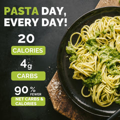 Palmini Angel Hair Pasta packaging back shows nutrition panel and plant-based ingredients.