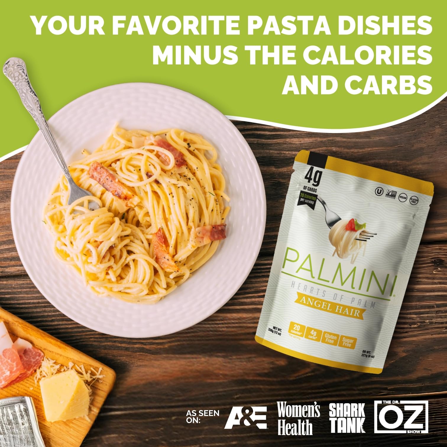 Palmini angel hair pasta served in bowl with olive oil and herbs for a quick meal