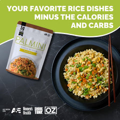 Palmini Fried Rice in a stir-fry pan, cooks quickly with vibrant veggies and low carbs.