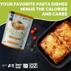 Palmini lasagna dish ready to bake invites a low-carb dinner.