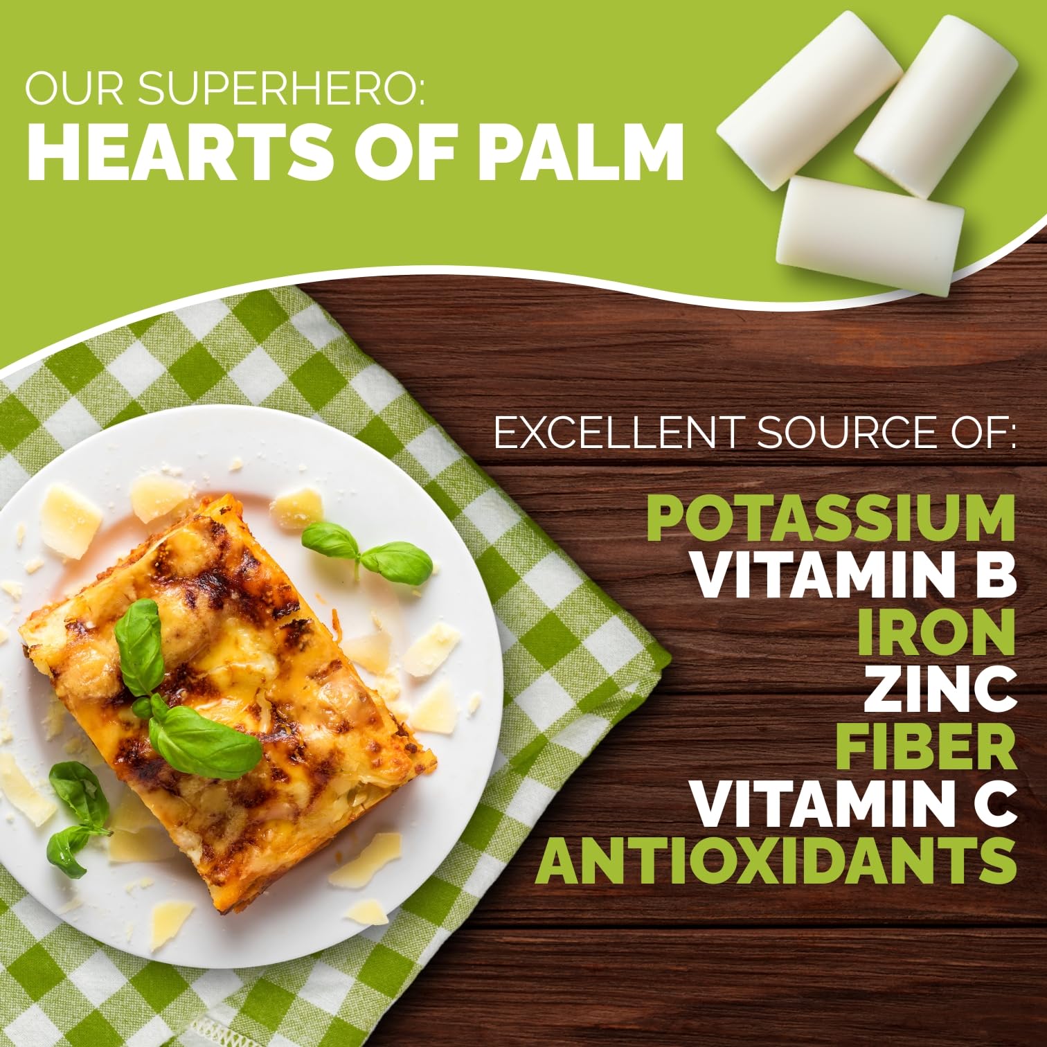 Palmini lasagna served on a plate with herbs for serving ideas