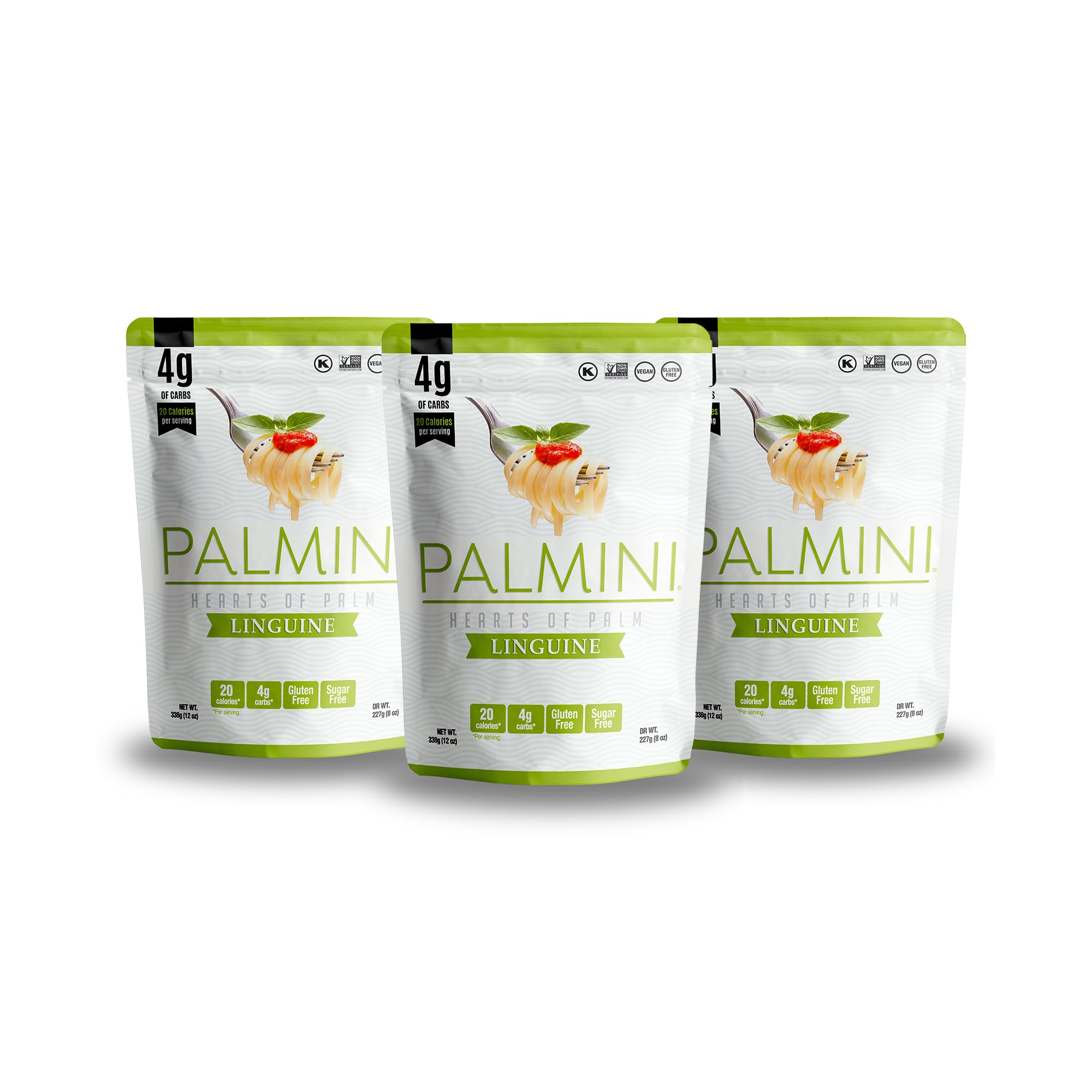 Palmini linguine pasta pack-of-3 in packaging, ideal for quick low-calorie weeknight meals.