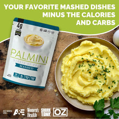 Palmini Mashed poured onto a plate with herbs for flavor.