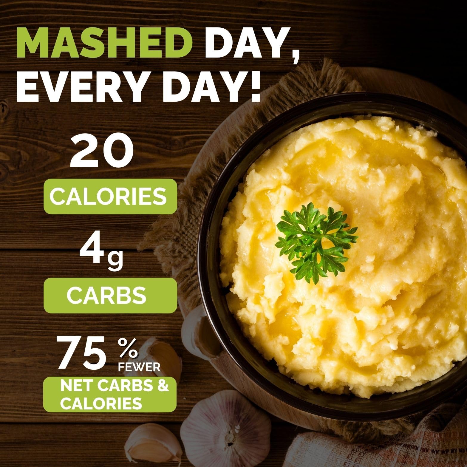 Palmini Mashed ready to serve for quick weeknight meals.