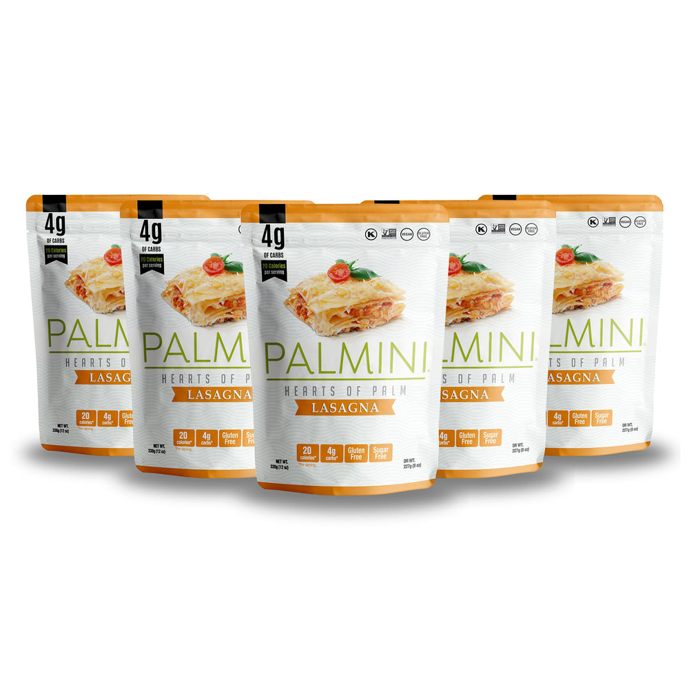 Palmini pack-front-lasagna-noodles shows six-pack keto-friendly packaging.