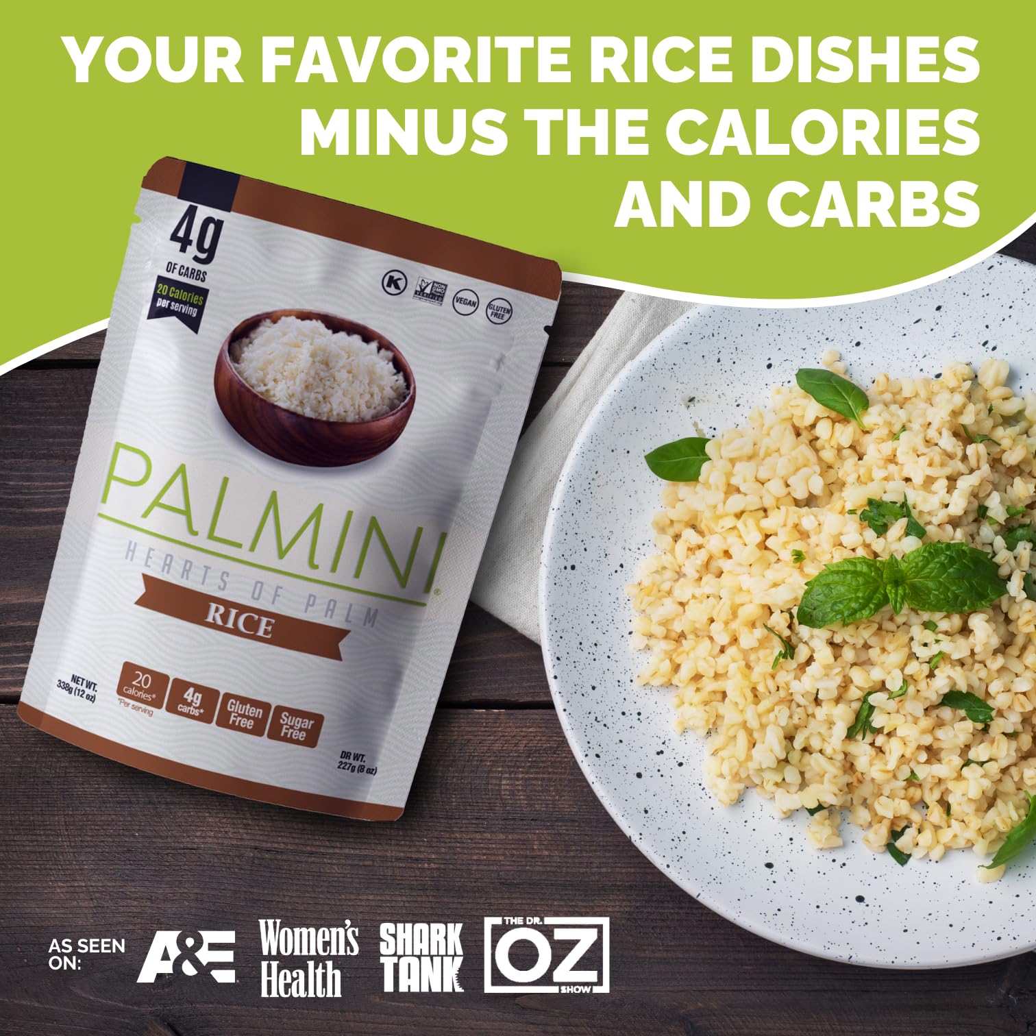 Cooked Palmini Rice in a fluffy bowl, keto-friendly texture.