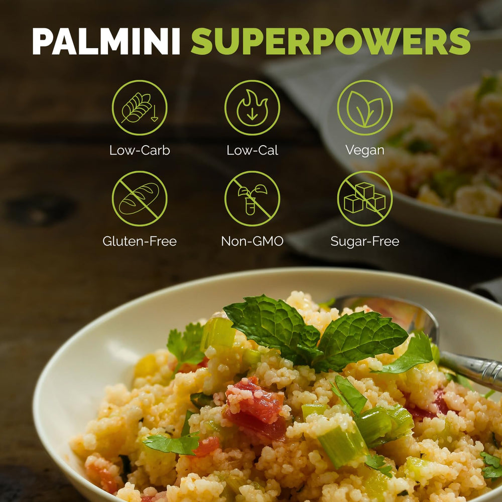 Keto-friendly Palmini Rice bowl with protein and greens.