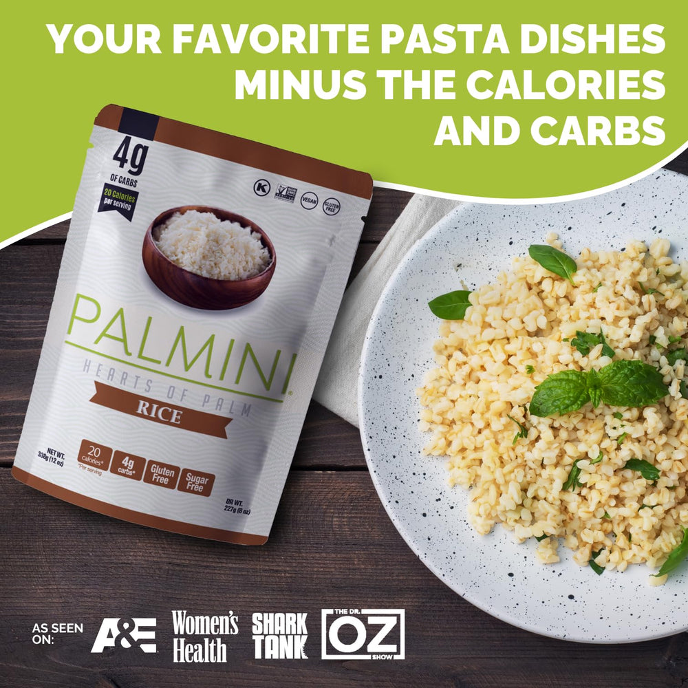 Palmini Rice sautéed in a pan with herbs for a quick dinner.