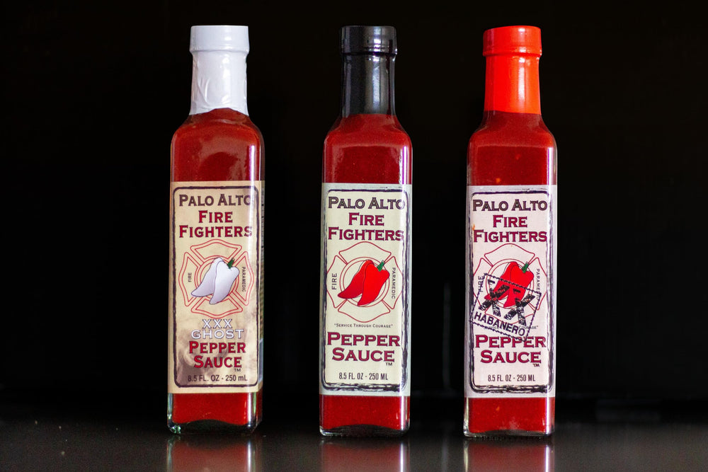 Bottle with social impact note; Palo Alto Firefighters funds local charities