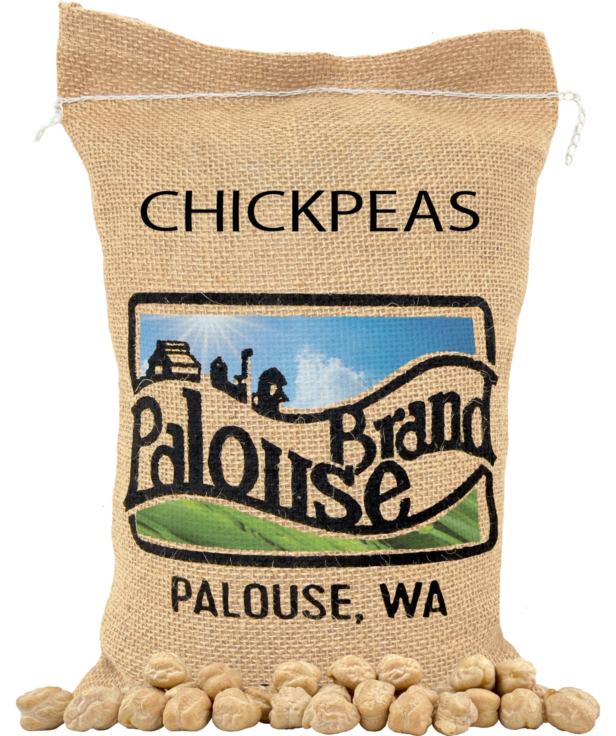 Palouse Brand glyphosate-free chickpeas in a 5lb bag for pantry meals