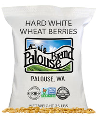 Palouse Brand hard white wheat berries in a 25 lb pack for bulk storage and meal planning.