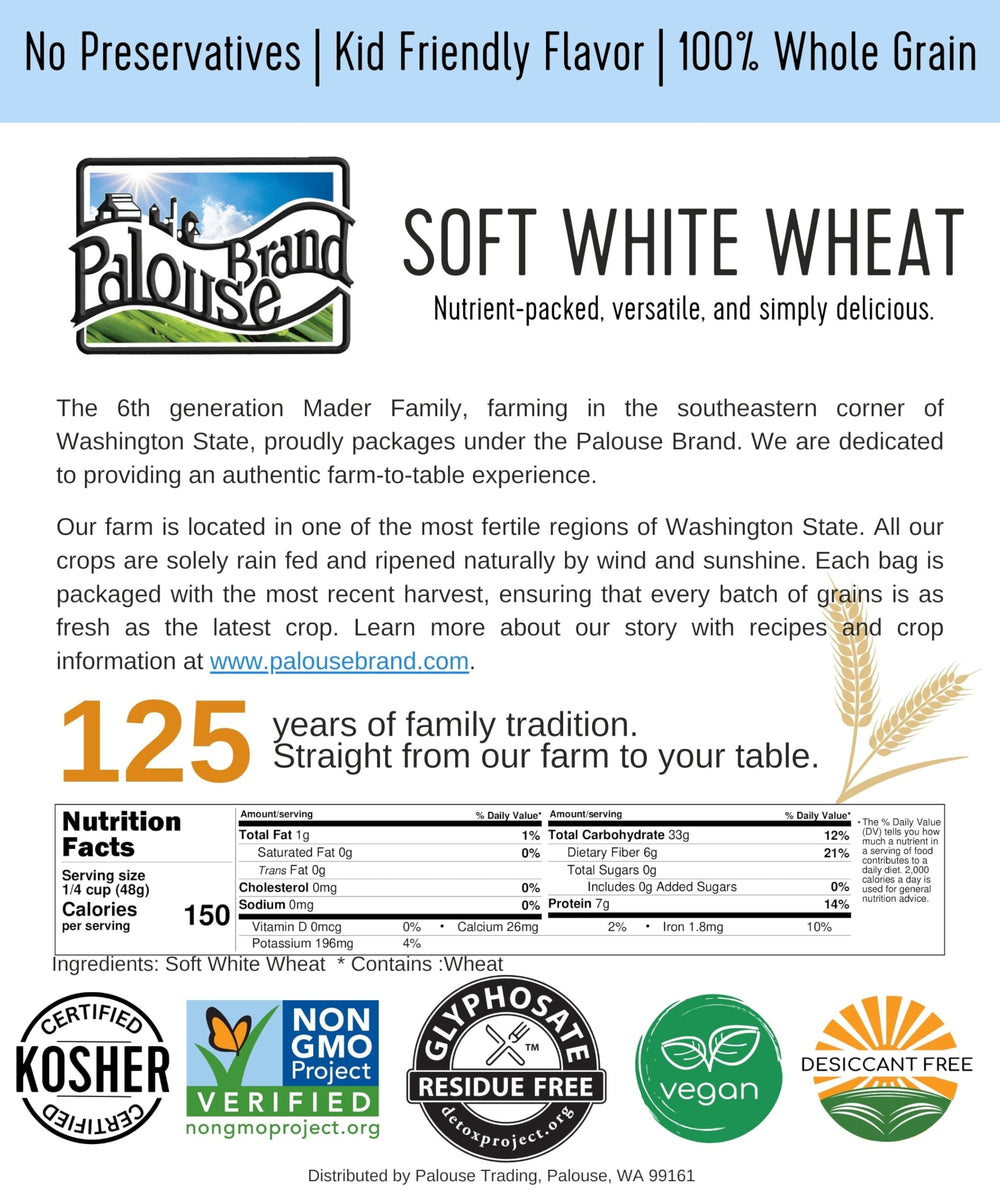 Palouse Brand Kosher-certified soft white wheat berries ready for meals.