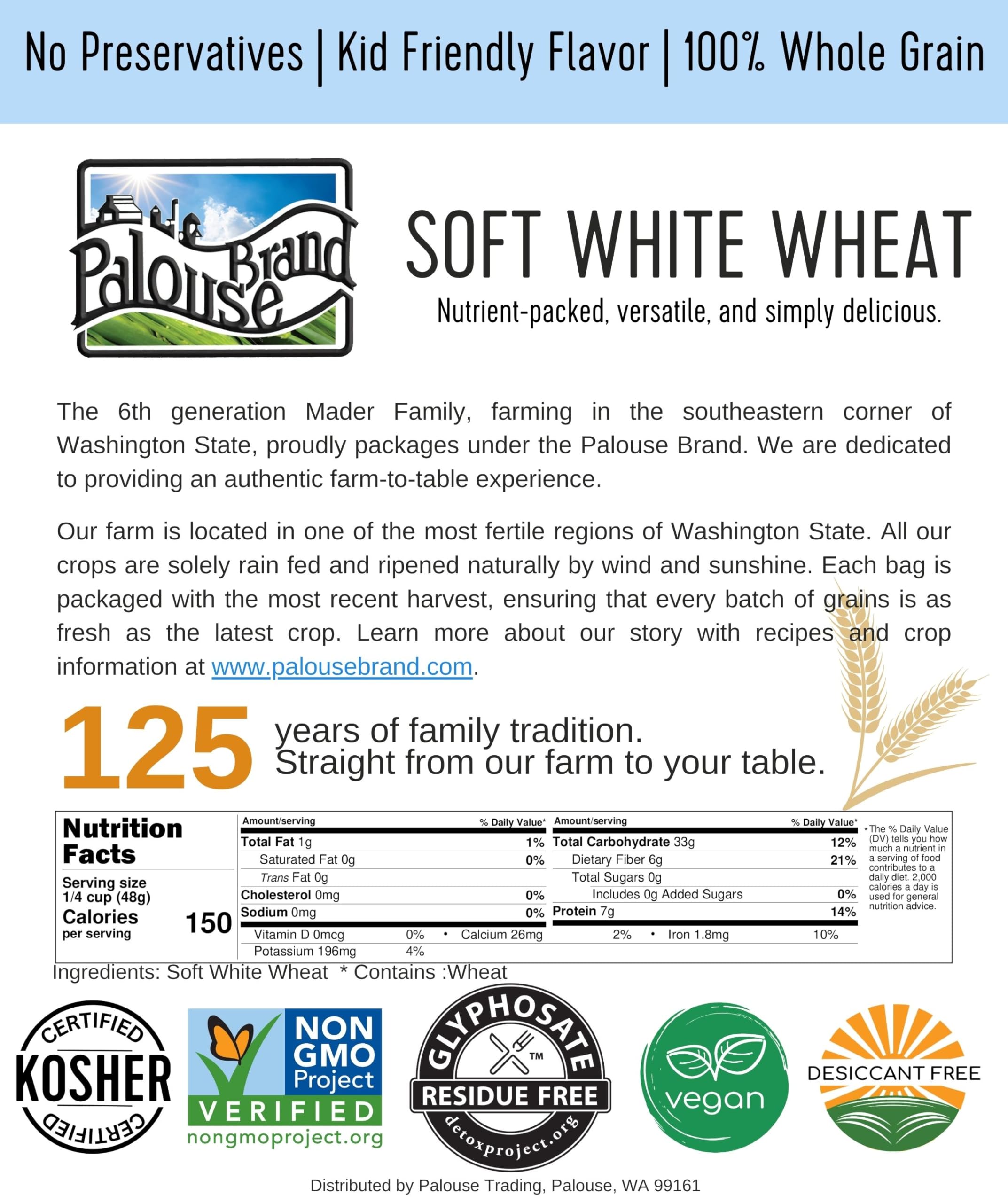 Close-up of Palouse Brand wheat berries in a resealable bag.