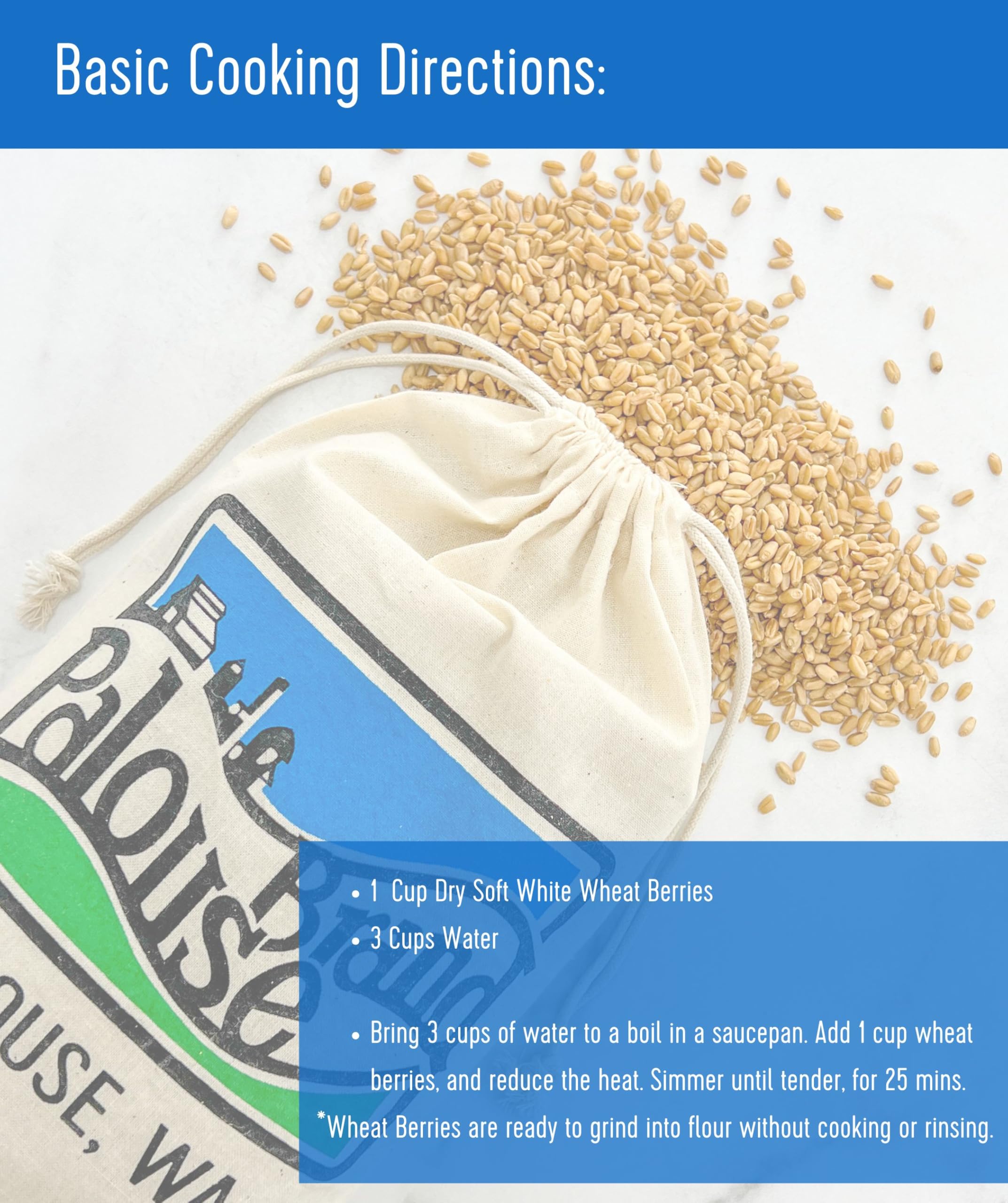 Palouse Brand wheat berries in a warm kitchen setting.