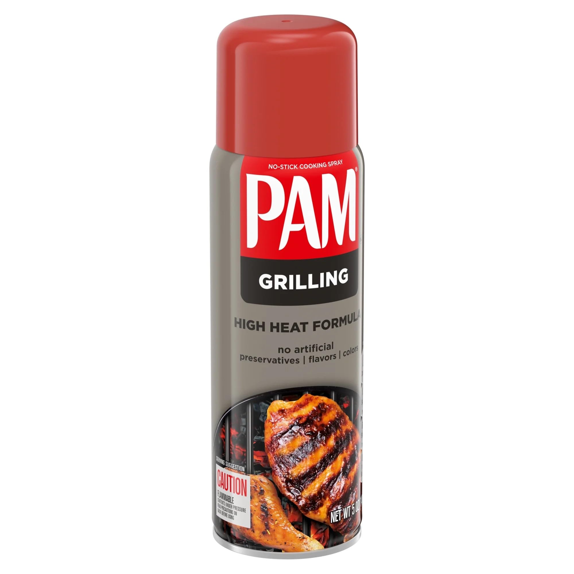 PAM Grilling No-Stick spray on burgers for even browning.