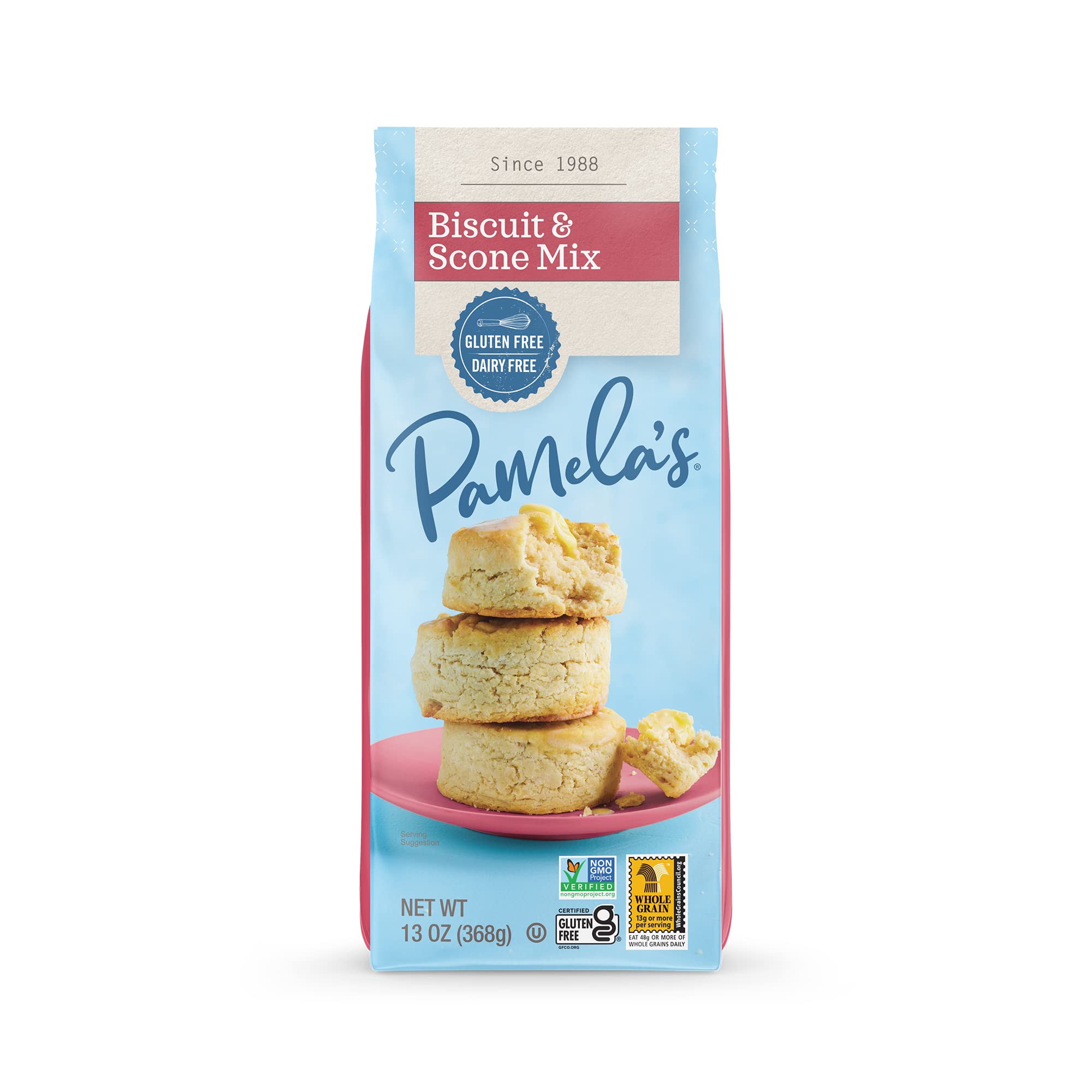 Pamela's Gluten Free Biscuit and Scone Mix 13oz pack for quick, gluten-free baking at home.