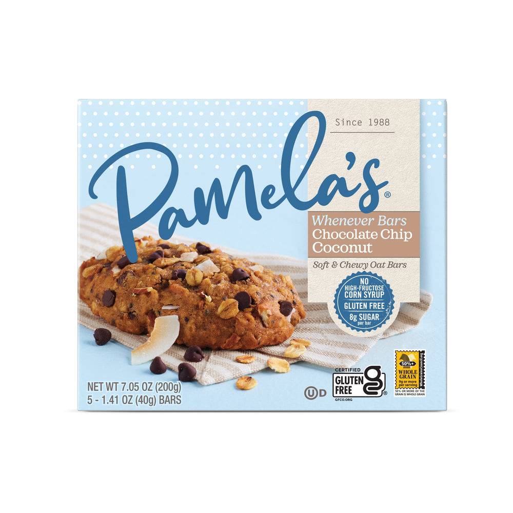 Nutrition panel on Pamela's Whenever Bars highlighting gluten-free ingredients.