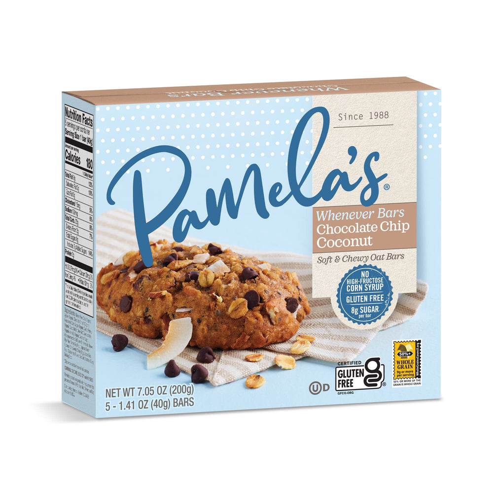 Open Pamela's Whenever Bars package ready for on-the-go fueling.