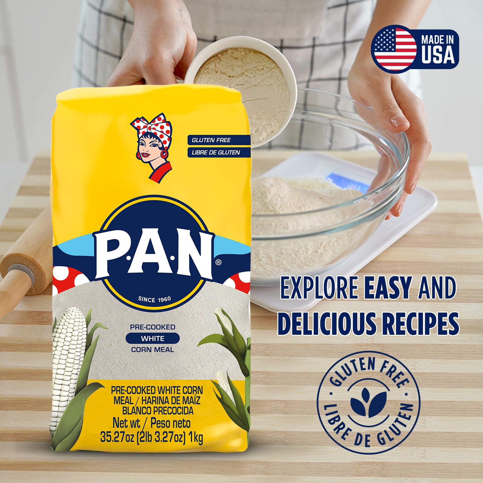 PAN arepa cooking on griddle highlights fast, oil-free meals.