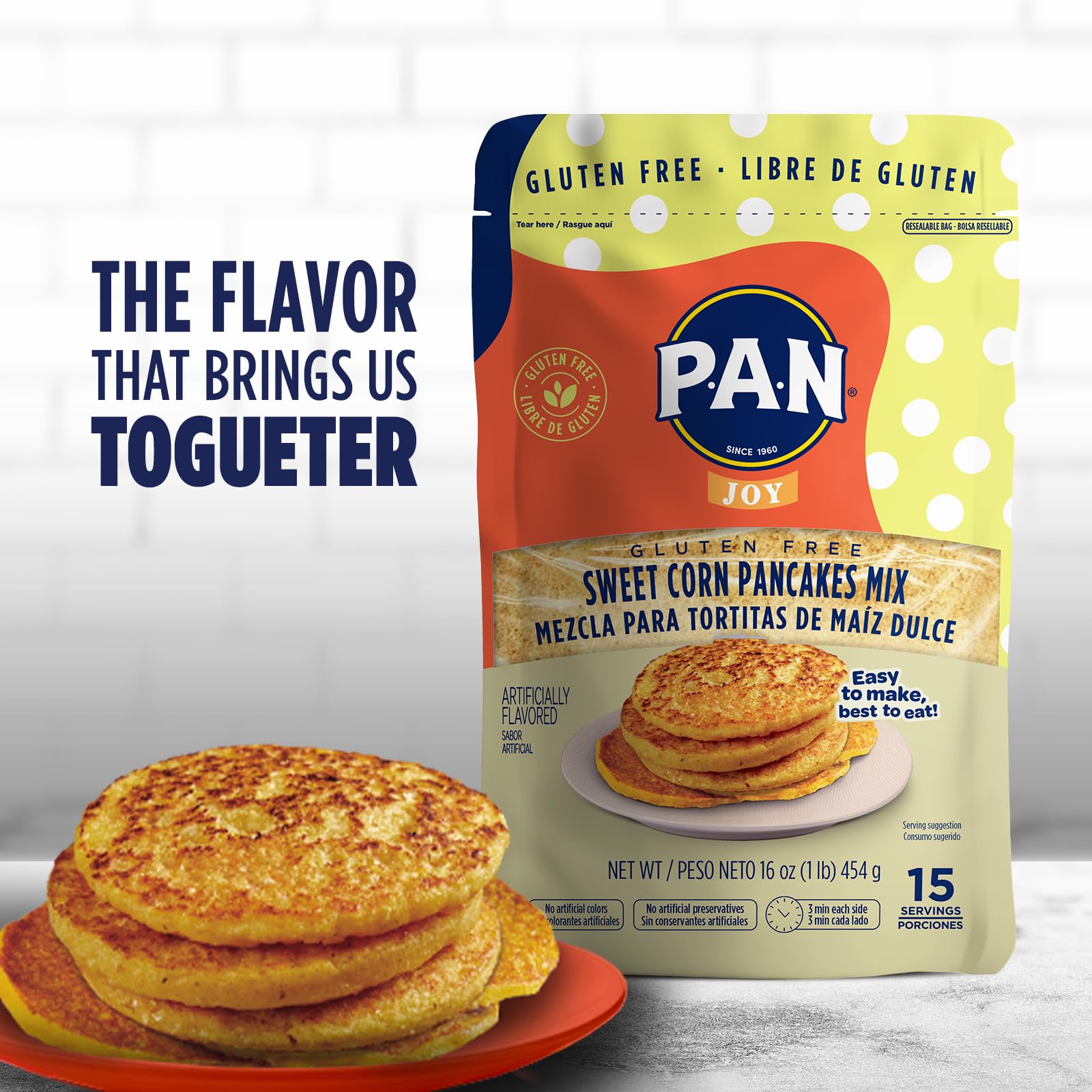 P.A.N Sweet Corn Pancakes Mix gluten-free-label signals family-friendly option.