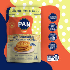 P.A.N Sweet Corn Pancakes Mix measuring-chart image helps accurate portions.