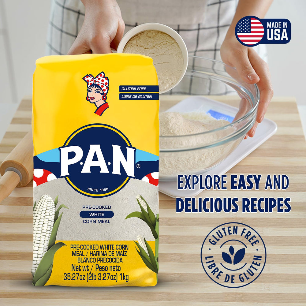 Arepa dough being shaped with P.A.N. white corn meal
