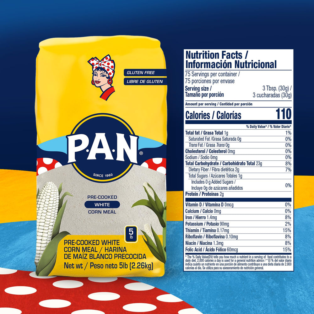 P.A.N. White Corn Meal dry mix ready to turn water into dough.
