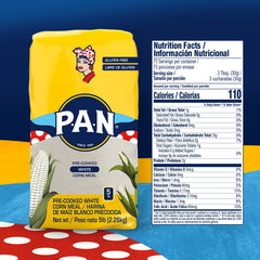 P.A.N. White Corn Meal dry mix ready to turn water into dough.