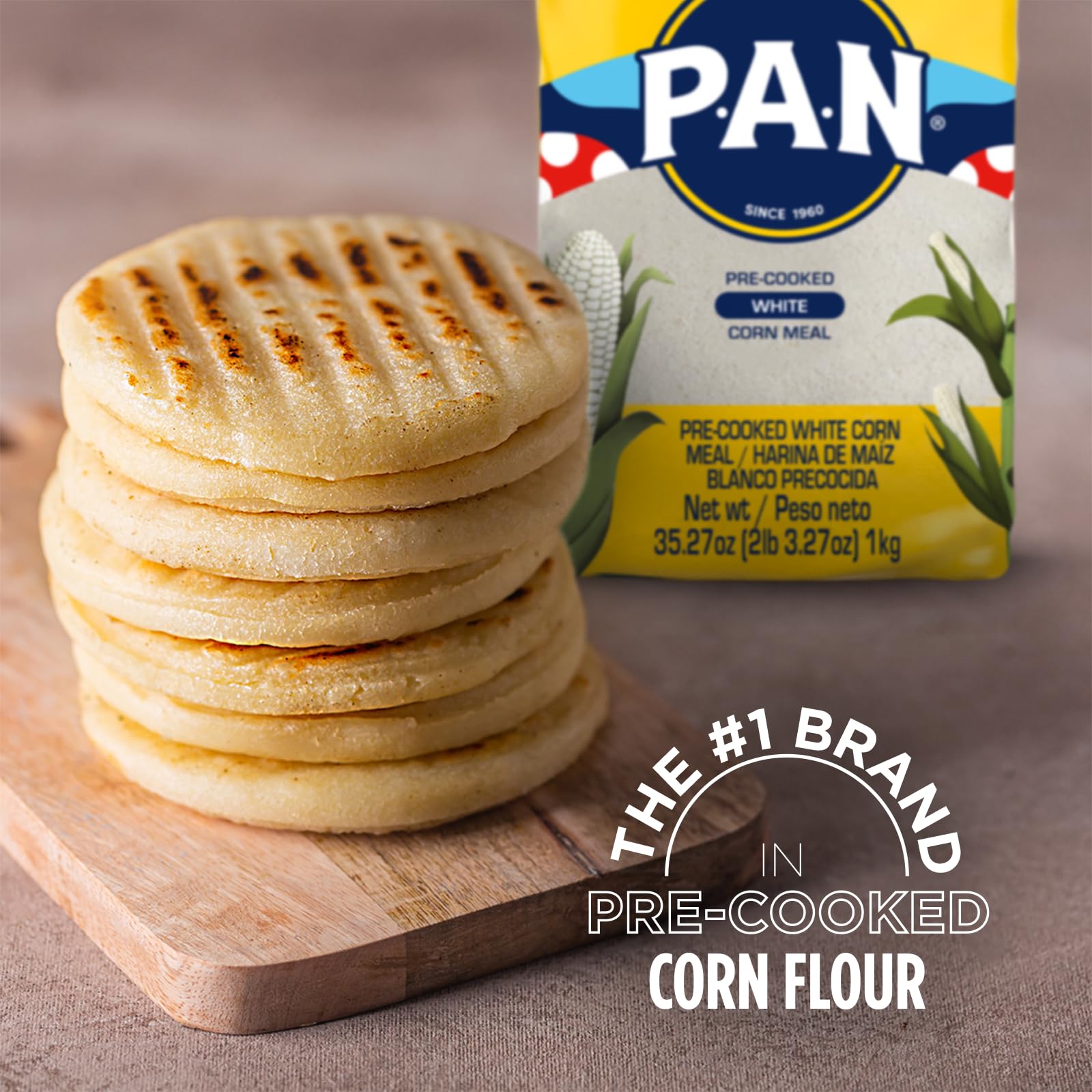 Pantry-ready P.A.N. white corn meal stored in a jar